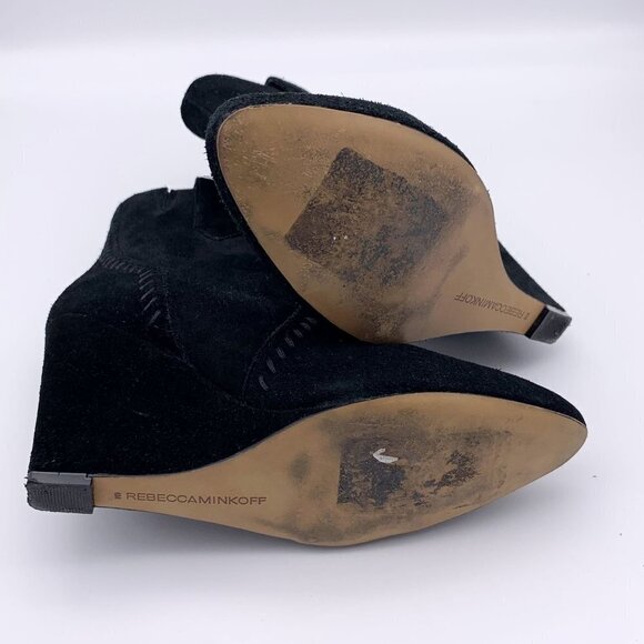 Rebecca Minkoff Bianca Black Suede Wedge Booties Distressed Tonal Stitched 6 M - Picture 12 of 12